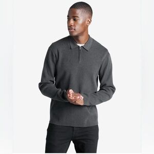 Kenneth Cole Mens Slim-Fit Long-Sleeve Comfort Polo Sweater S, Charcoal